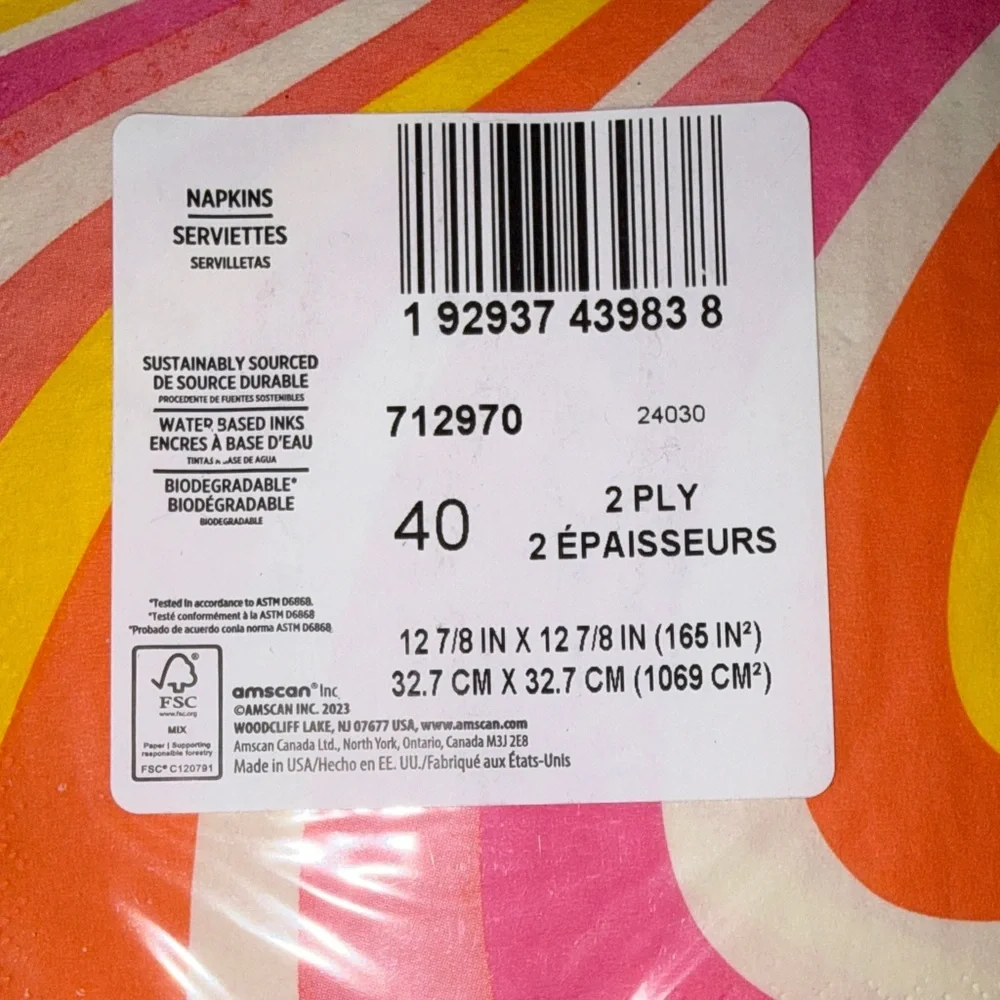 Retro Swirl Party Napkins - Pink, Orange, Yellow & Cream (2 PK Bundle)